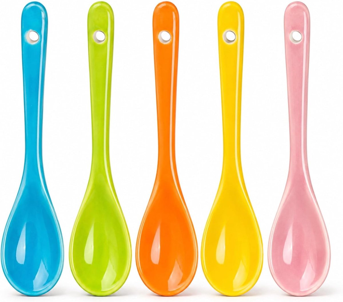 Set van 5 Kleurige Keramische Lepels - Vaatwasserbestendige Porseleinen Lepels voor Koffie, Thee en Desserts, Warmtebestendig en Stijlvol
