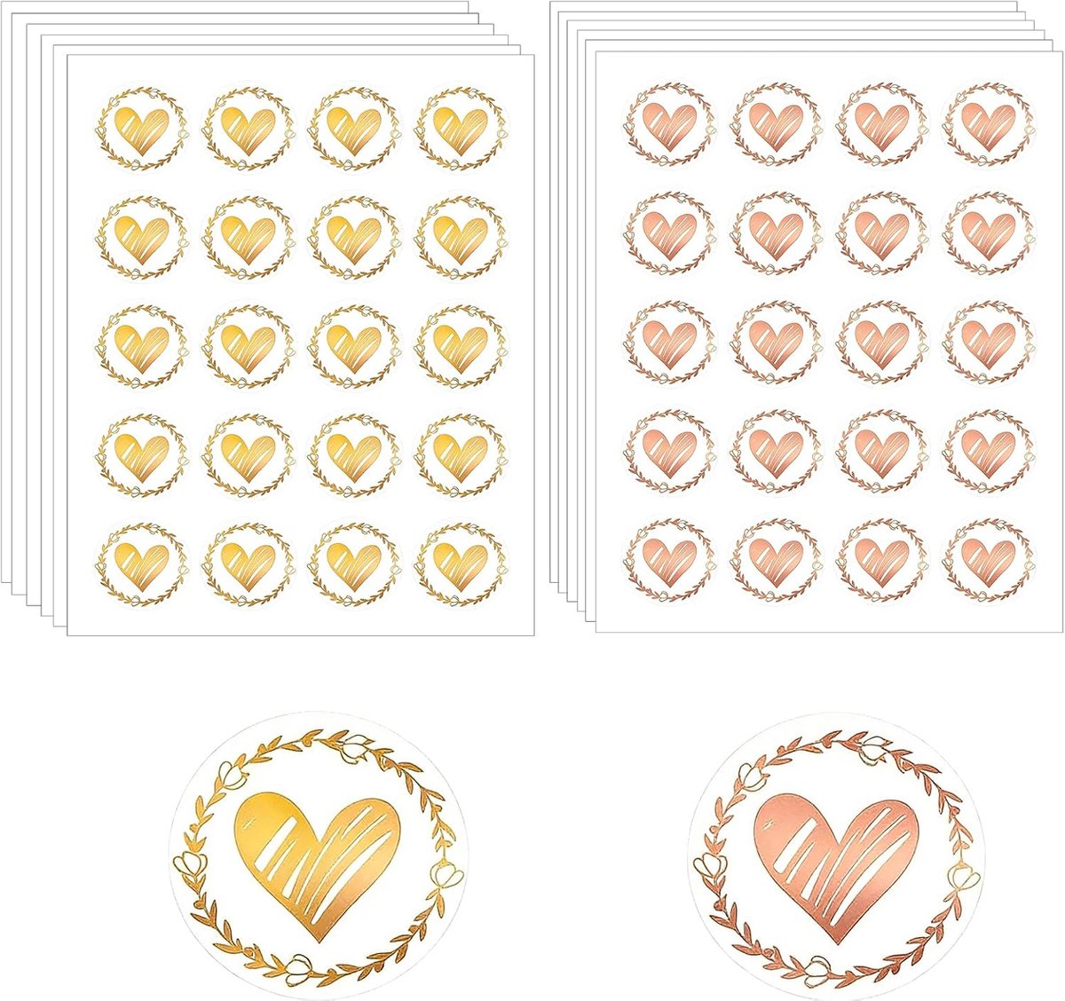 SnelShoppen - Pack van 240 Wax Seal Stickers Hart 3.2 cm Zelfklevende Gouden en Roségouden Labels voor Enveloppen, Postkaarten, Uitnodigingen, Kaarten