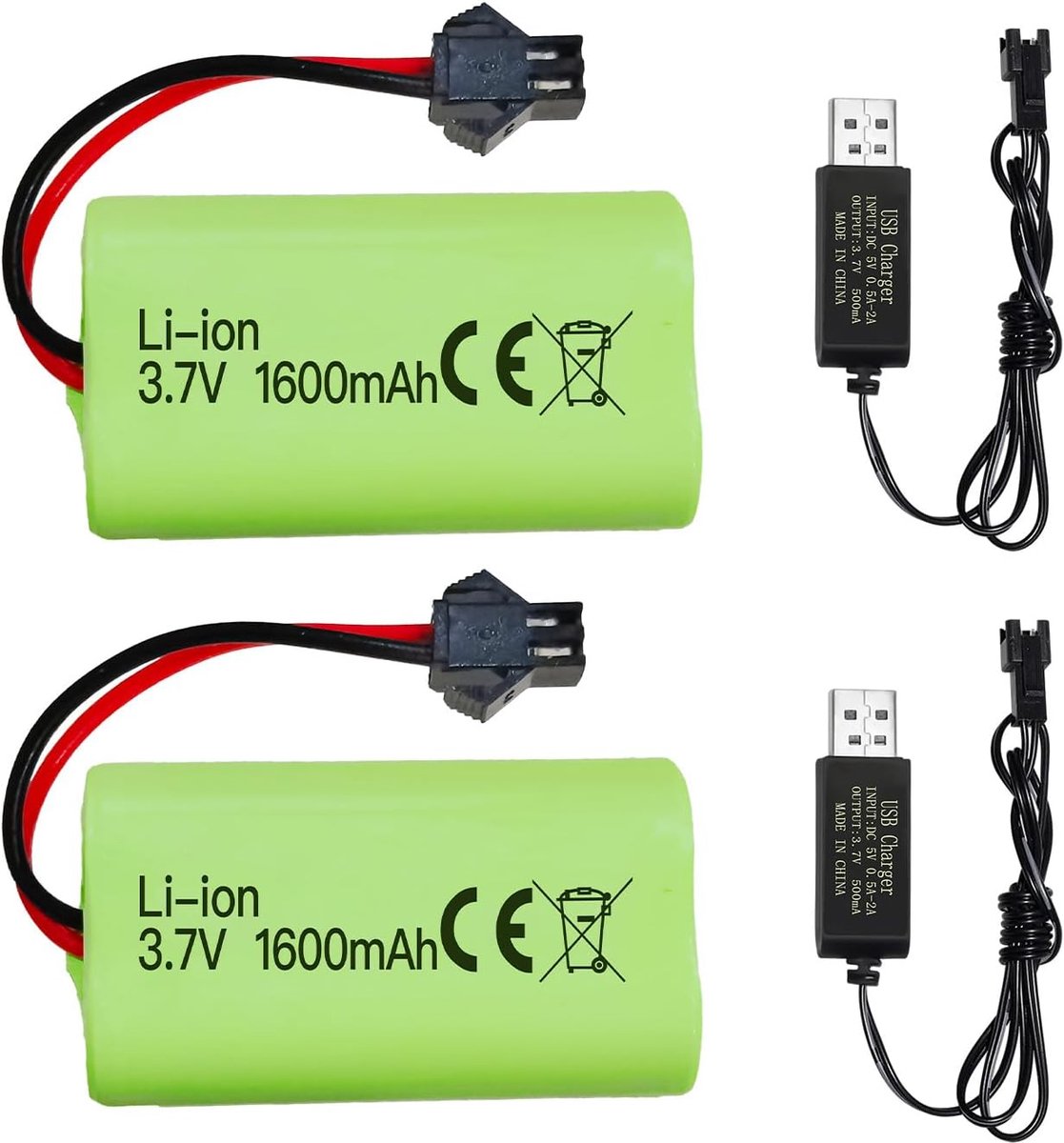 2PCS 3.7V 1600mah Li-ion Battery SM-2P Plug with USB Charging Cable for 9962 8837 RC Toy Car Battery Remote Control - ShopVlot