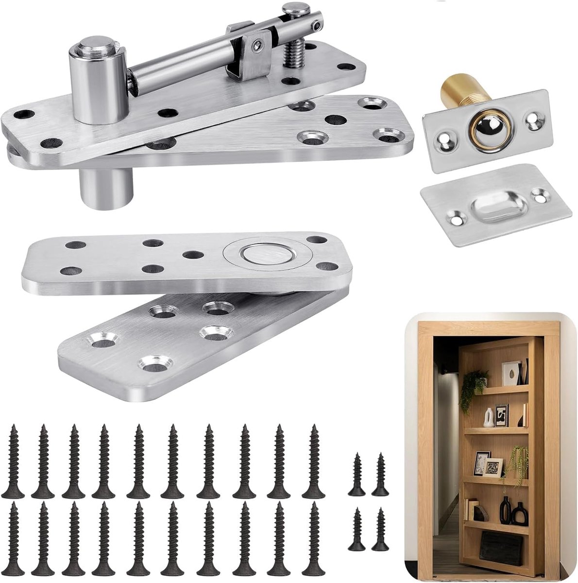 Concealed Door Hinge Heavy Duty Stainless Steel Invisible Door Hinge 360° Rotatable for Secret Doors, Bookshelves - ShopVlot