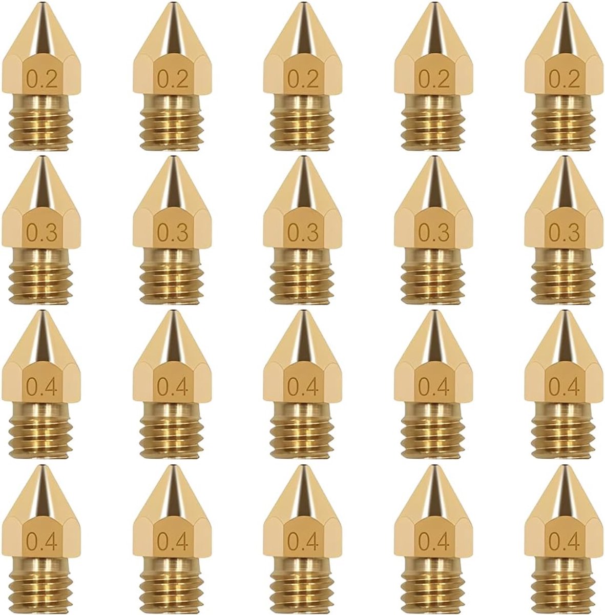 20-piece nozzle set contains 10 0.4 mm nozzles and 5 0.3 mm and 0.2 mm nozzles, suitable for 3D printers. - ShopVlot