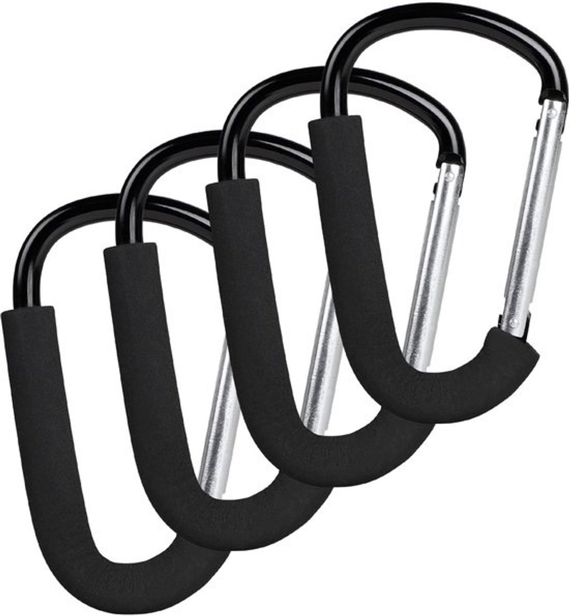 Dailygoods - LALAGO 4 stuks universele haken voor kinderwagen - 16 x 10 cm - Aluminium - Tot 3 kg - Met beschermbekleding