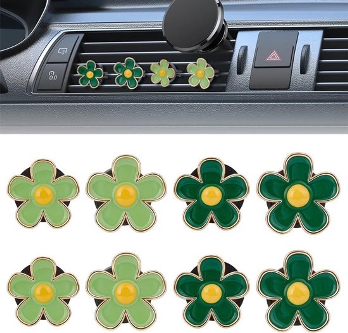 8 stuks luchtverfrisserclips - Groen bloemdesign - Voor auto-interieur
