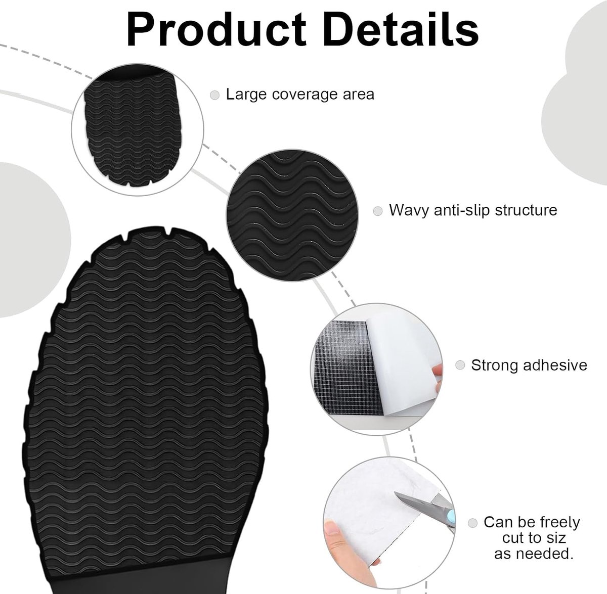 0XBIT Antislipzool, 6 stuks antislip zoolpads, rubberen zolen om op te plakken, 270 x 100 mm, schoenzool, beschermende - ShopVlot