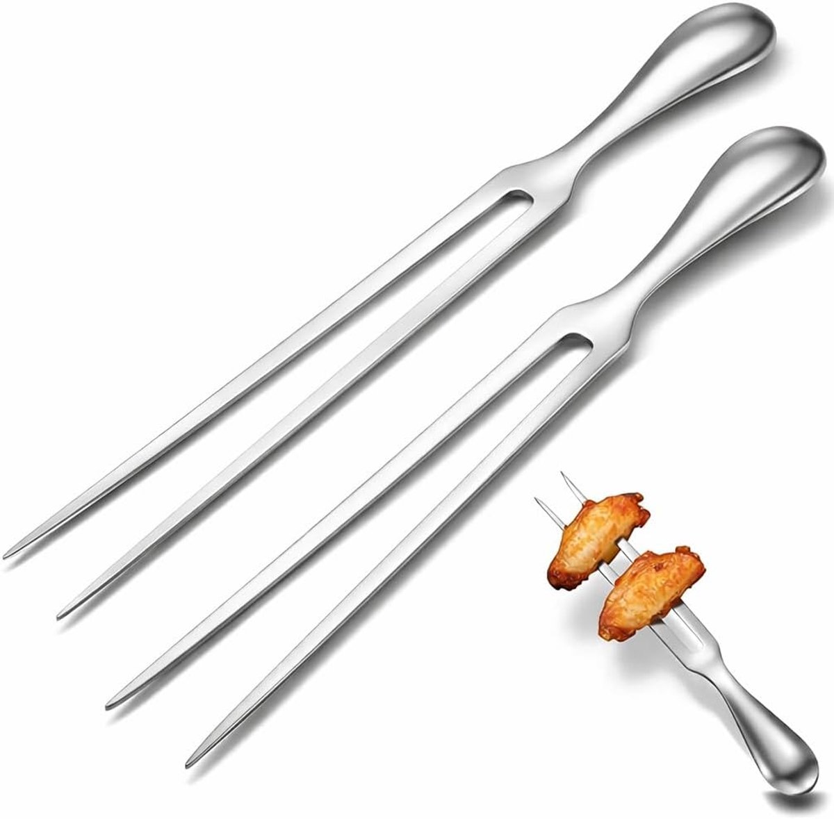 2 x Stainless Steel Meat Forks, One Large 12 Inch and Small 10.4 Inch Stainless Steel Tranching Fork for Grilling - ShopVlot