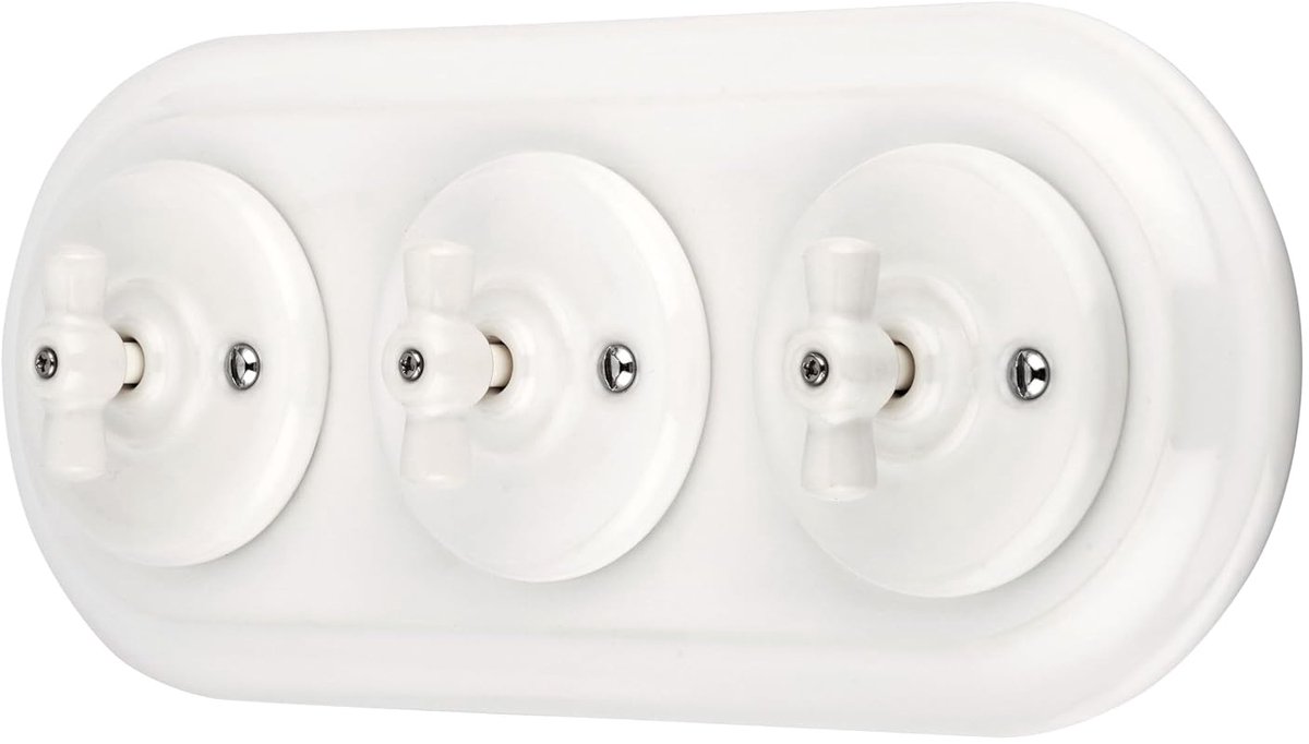 Recessed Porcelain Retro Rotary Switch 3-gang, All-in-One, SET Series PR1 white - ShopVlot