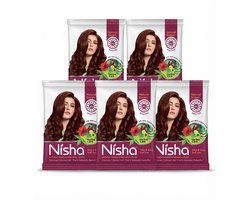 Nisha Natuurlijke Haarkleur Henna Naturbruin (Naturbraun) - 5 Zakjes - Met Kruidenverzorging en Botanische Goedheid voor Stralend, Glanzend Haar Met Kajal Sticker