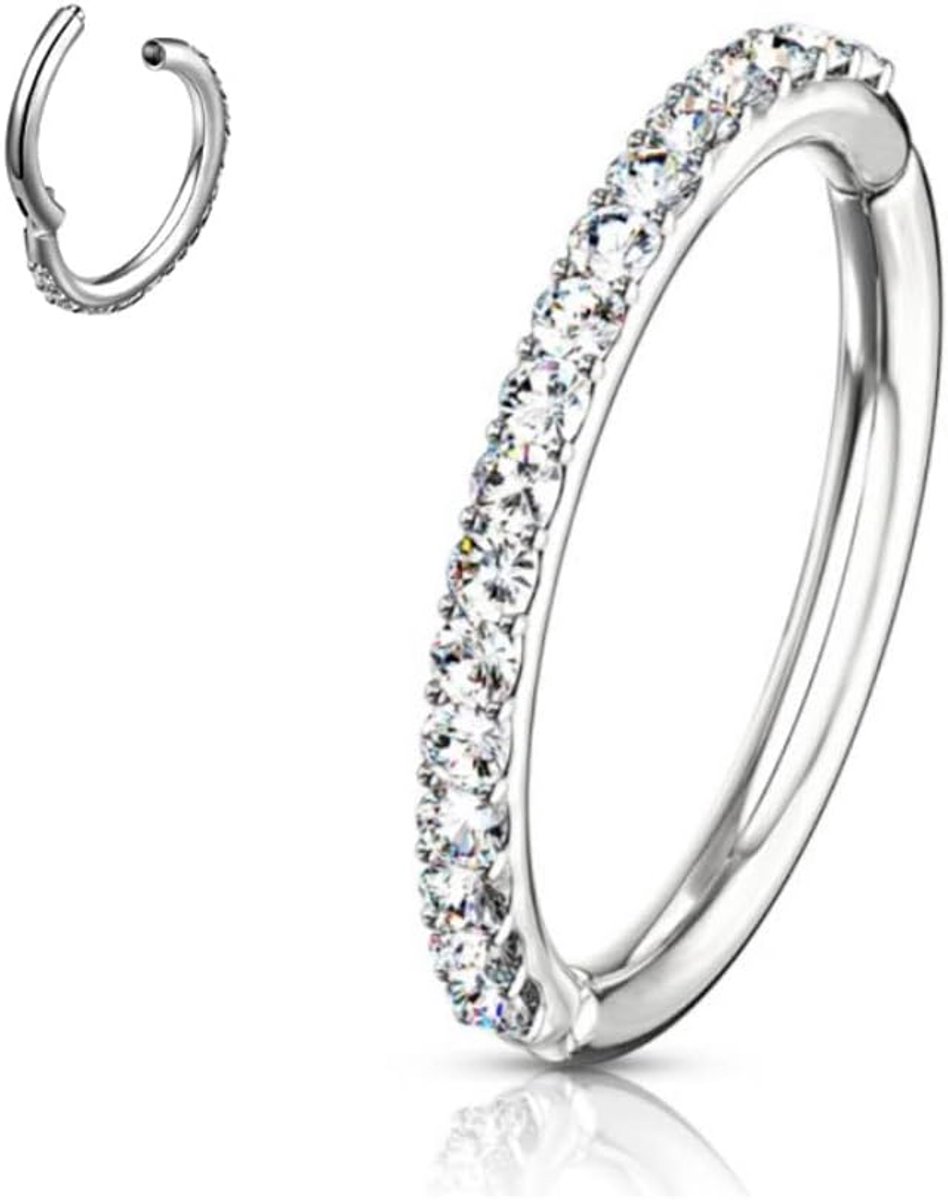 1.0mm/1.2mm 316L RVS scharnierende Clicker Ring Pavé set met heldere sprankelende CZ edelstenen