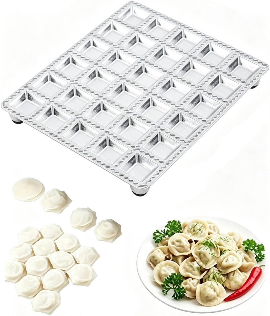 Ravioli-vorm van aluminiumlegering, energiebesparende dumpling-gebakvormmaker Keukengadgets Mini-vierkanten Ravioli-maker, ZILVER