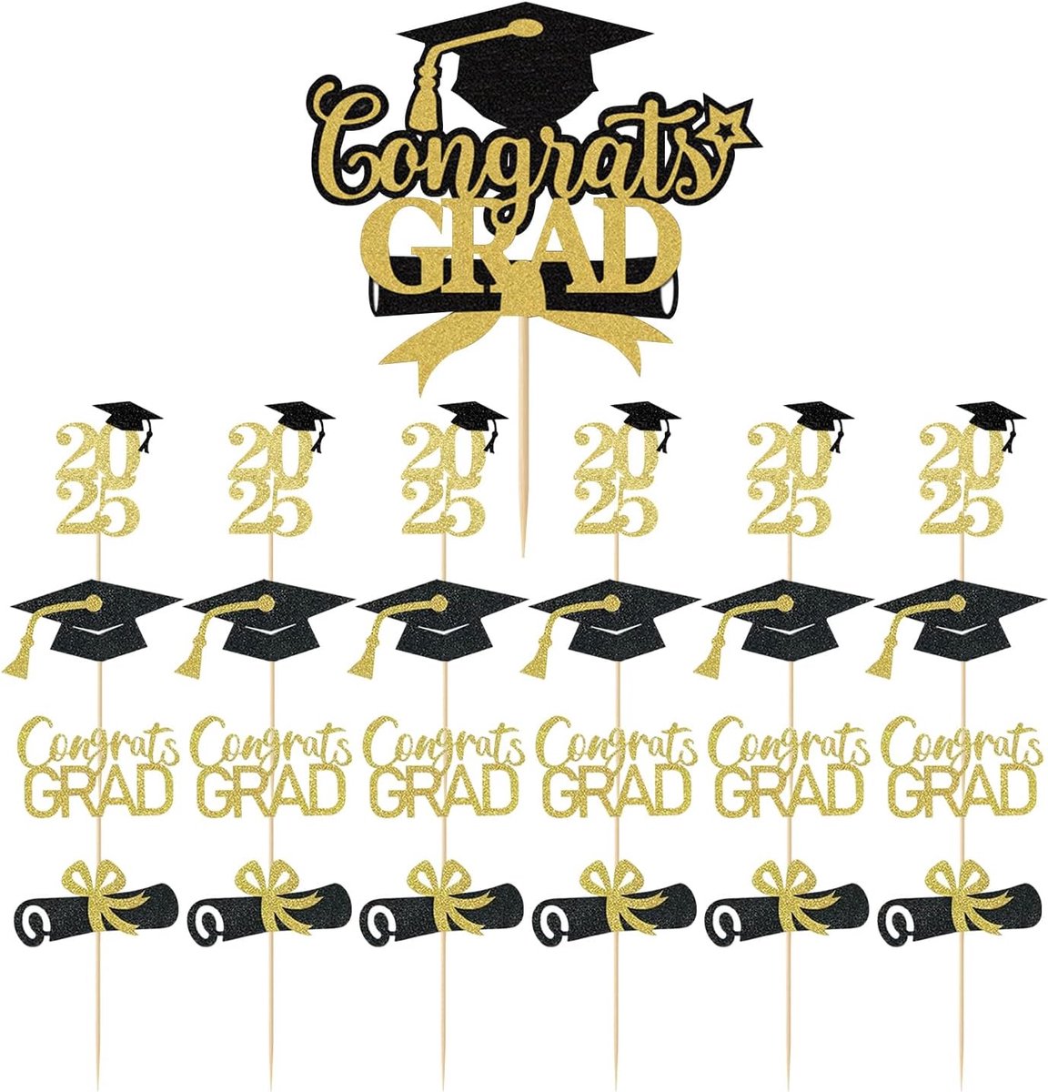 25 Stuks Van 2025 Afstudeerkaartinzetstukken, Creatieve Afstudeercake Tophoed, Diploma-Themafeestplug-In, Cupcake-Kaartinzetstukken, Diploma-Ceremonie Cake Decoratie.