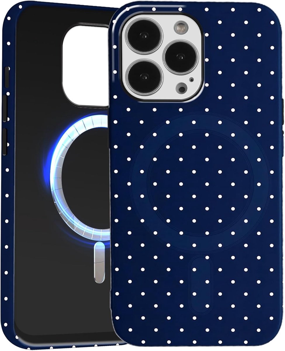 Beschermhoes voor iPhone 16 Pro, esthetische polka stippen, motief siliconen beschermhoes, compatibel met MagSafe, beschermhoes Bumper Cover voor iPhone 16 Pro 6,3 inch, blauw