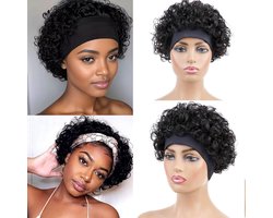 Short Curly Pixie Cut Wigs for Women Human Hair Black Headband Bob Wig Glueless None Lace Wear and Go 1B Natural Looking 6 inch Breathable Bouncy Curls Daily Use