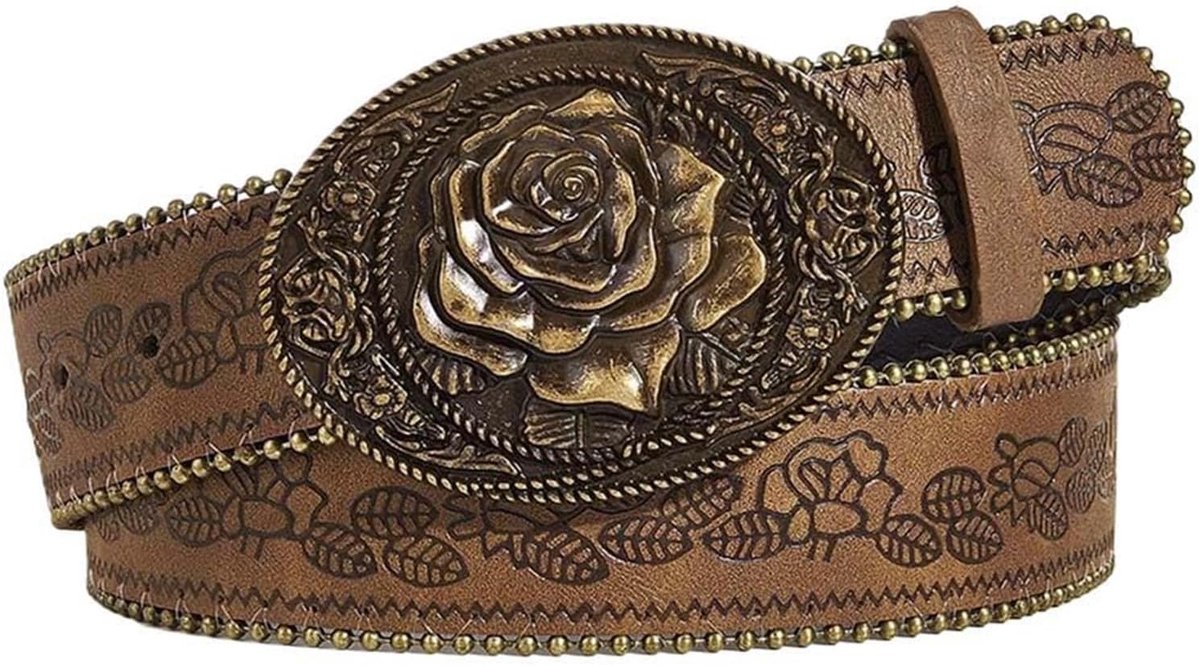 Riem dames cowboyriem met rozen gesp 122cm(M)