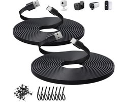 2 stuks 3 m platte USB-C-kabel, USB-A-naar-USB-C-oplaadkabel voor Blink Mini 2/Outdoor 4, Ring Pan-Tilt Indoor Cam, eufy Cam S3 Pro, SoloCam S340/S350/S220/C210 en andere bewakingscamera's, S