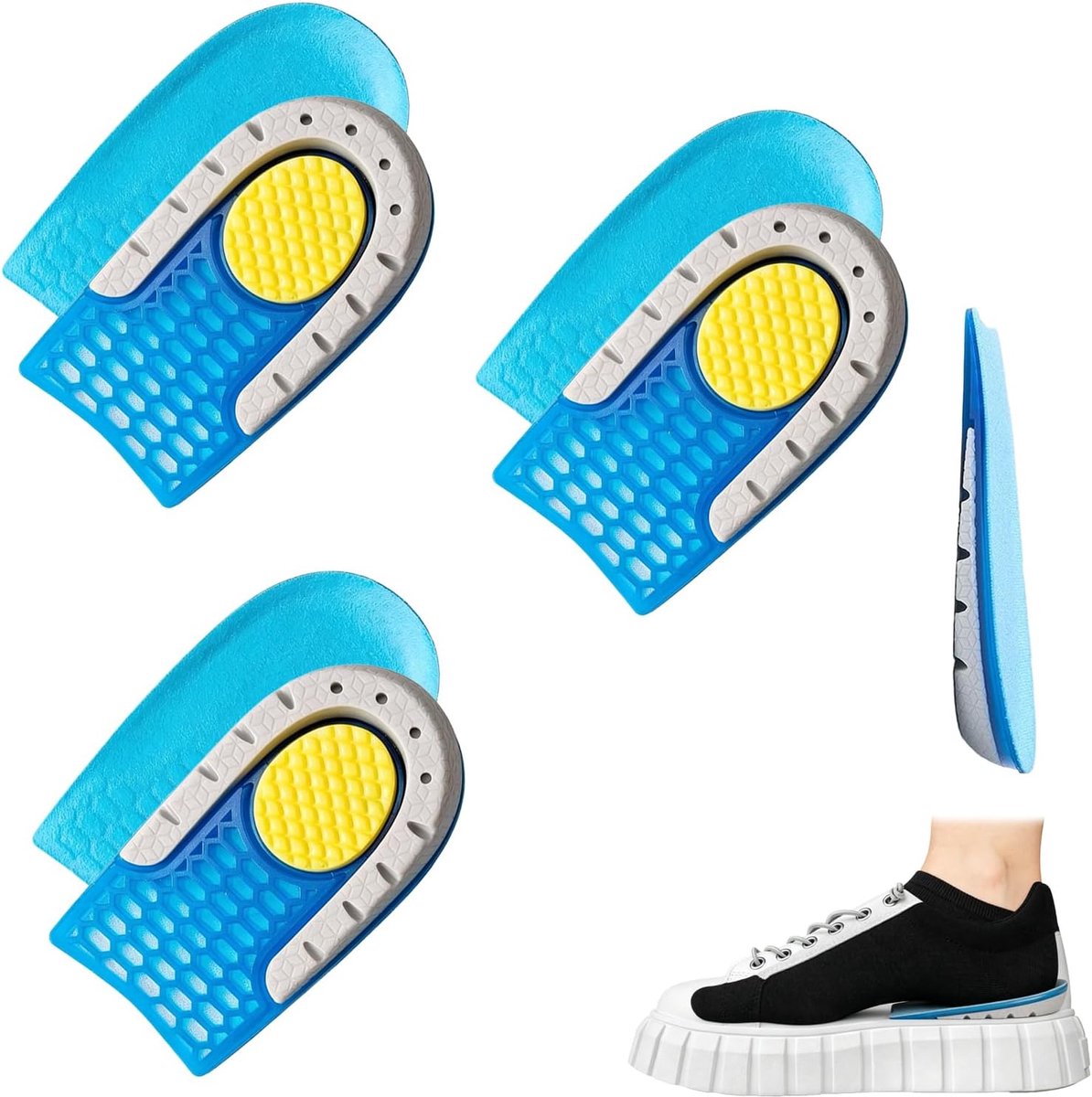 3 paar gel hielverhogende inlegzolen 1,5 cm voor schoenen