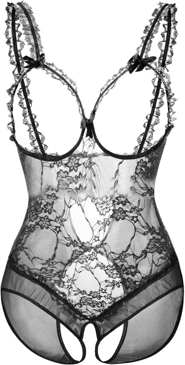 Lingerieset kant satijn babydoll transparant grote maat dames negligé zacht feest elegantie A79