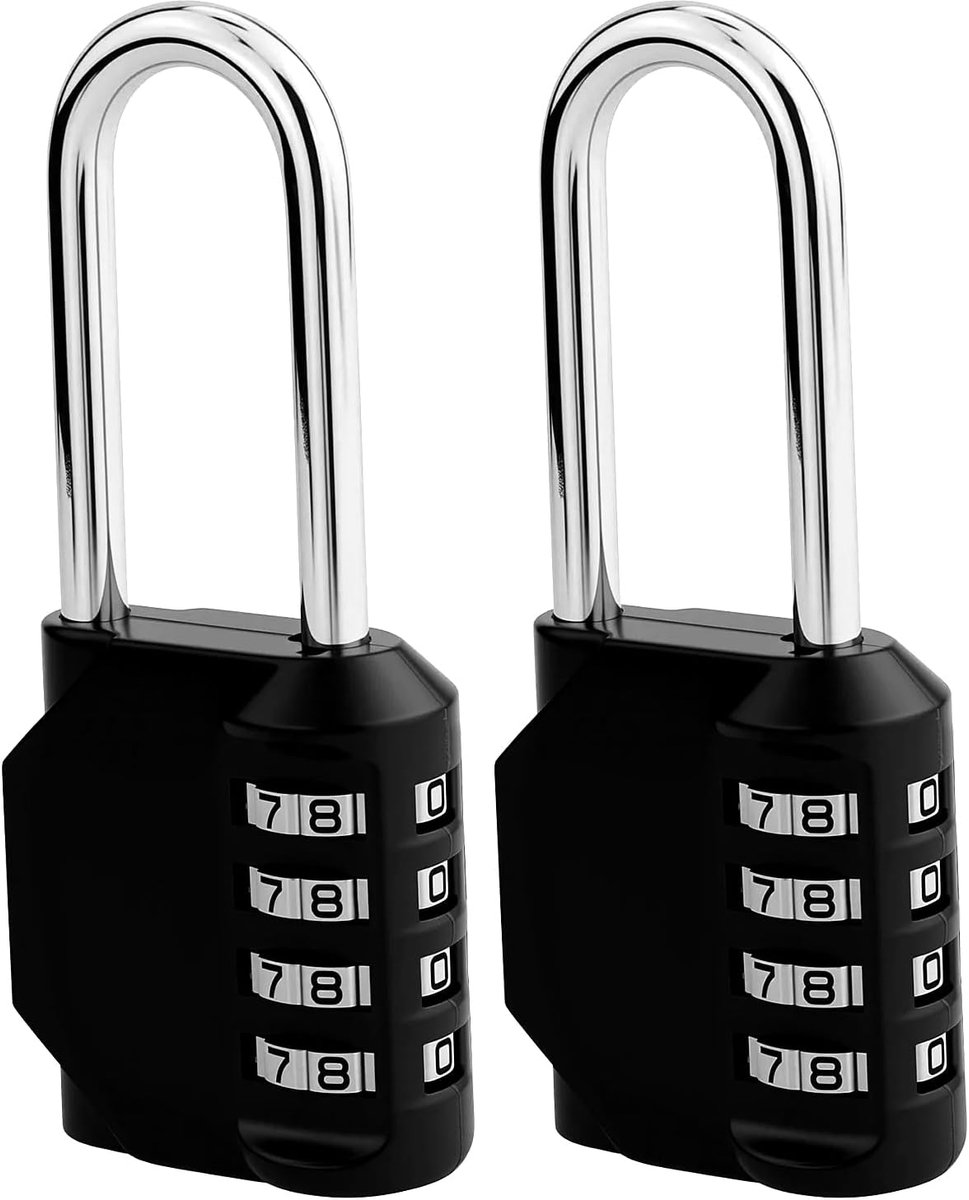 Cijfersloten, hangslot, 4-cijferig waterdicht hangslot met resetbare code, voor gymslotkast, schuur (L zwart)