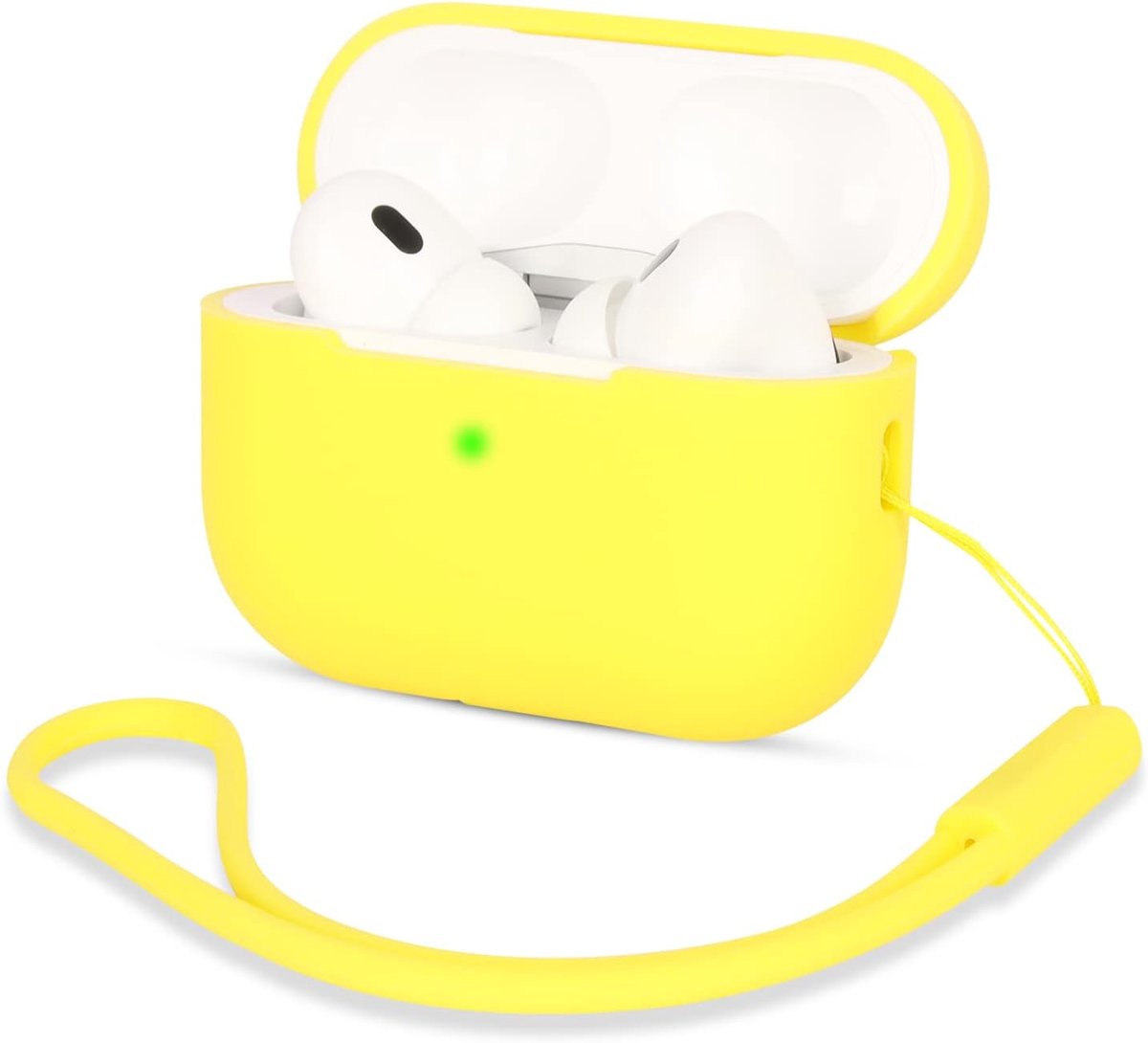Hoesje compatibel met AirPods Pro 2, schokbestendige beschermende siliconen hoes voor AirPods Pro 2e generatie 2022 met siliconen lanyard, LED aan de voorkant zichtbaar, geel