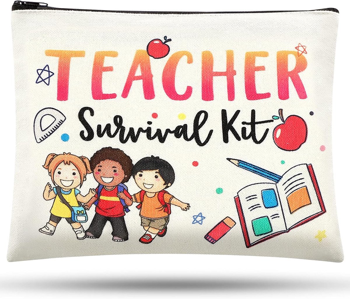Waardering Geschenken Einde van het Jaar Leraar Geschenken Dank Leraar Levert Leraar Pouch Tas Met Rits Cosmetische Make-up Tas Voor Vrouwen Leraar Kinderkamer Preschool Middelbare School Reizen, Levendige stijl
