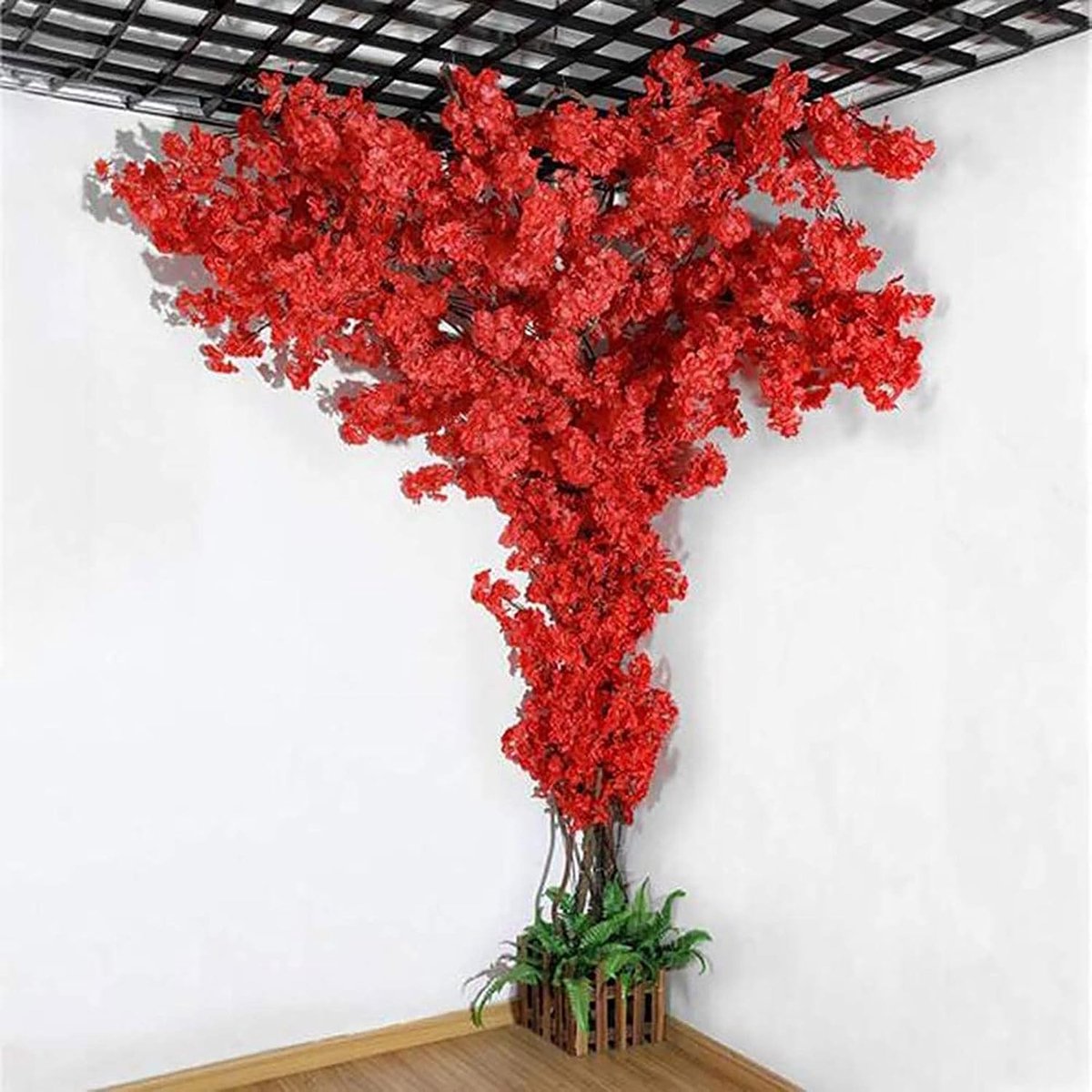 Kunstmatige Kersenbloesem Boom Kunstmatige Plant Kunstmatige Bloesem Boom Realistische Plant Grote Muur Woondecoratie Binnen Buiten Bruiloft,Rood