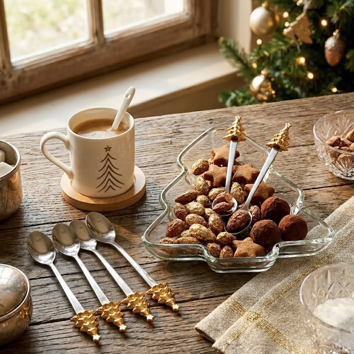 AULICA - LUXE Lepelset - KERSTBOOM - Goud - DESIGN - 6 Stuks - France