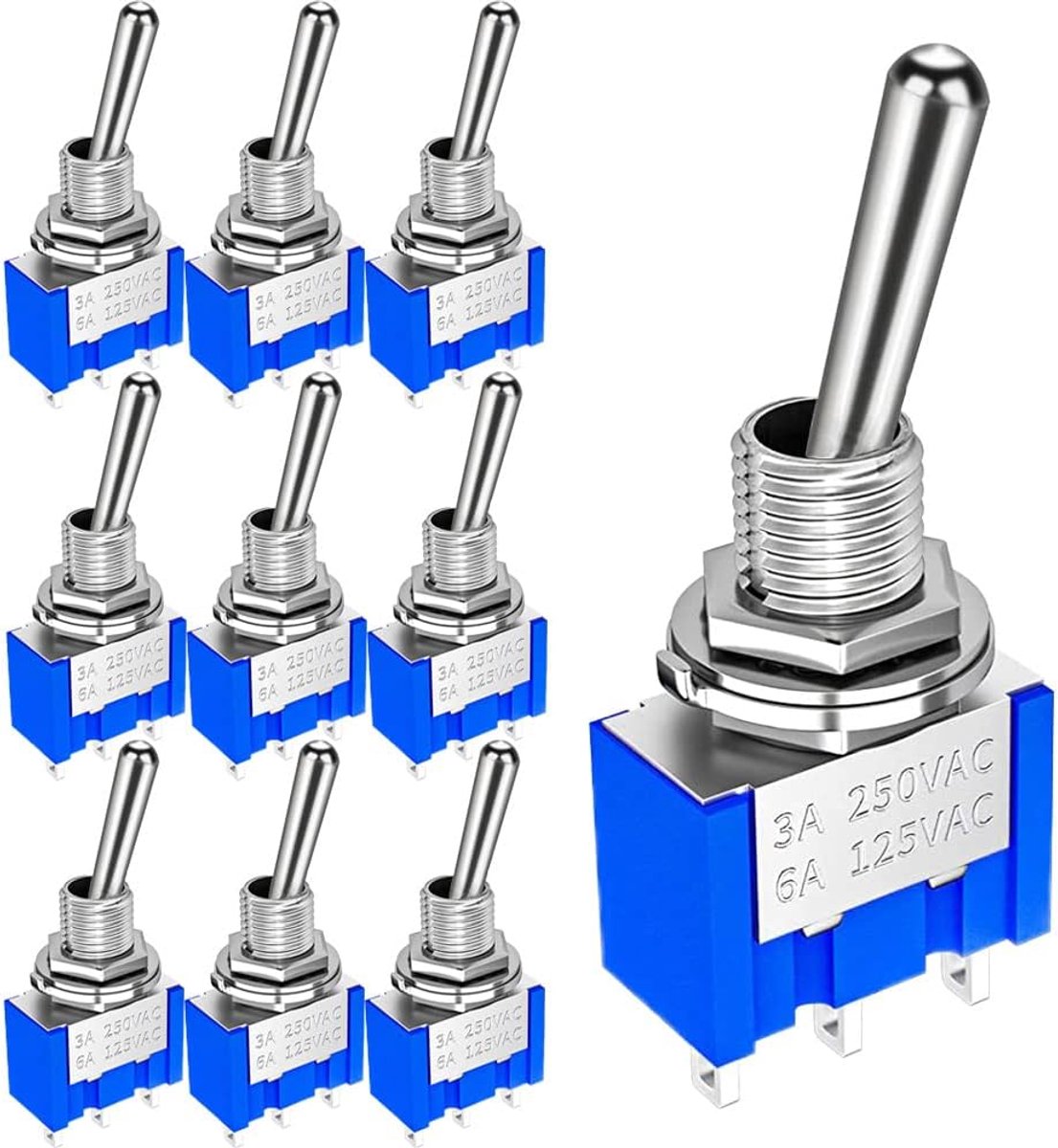 GUUZI 10pcs 6A/125V 3A/250V ON/Off/ON Miniature Rocker Switch 3 Terminals 3 Position SPDT Rocker Switch MTS-103 - ShopVlot