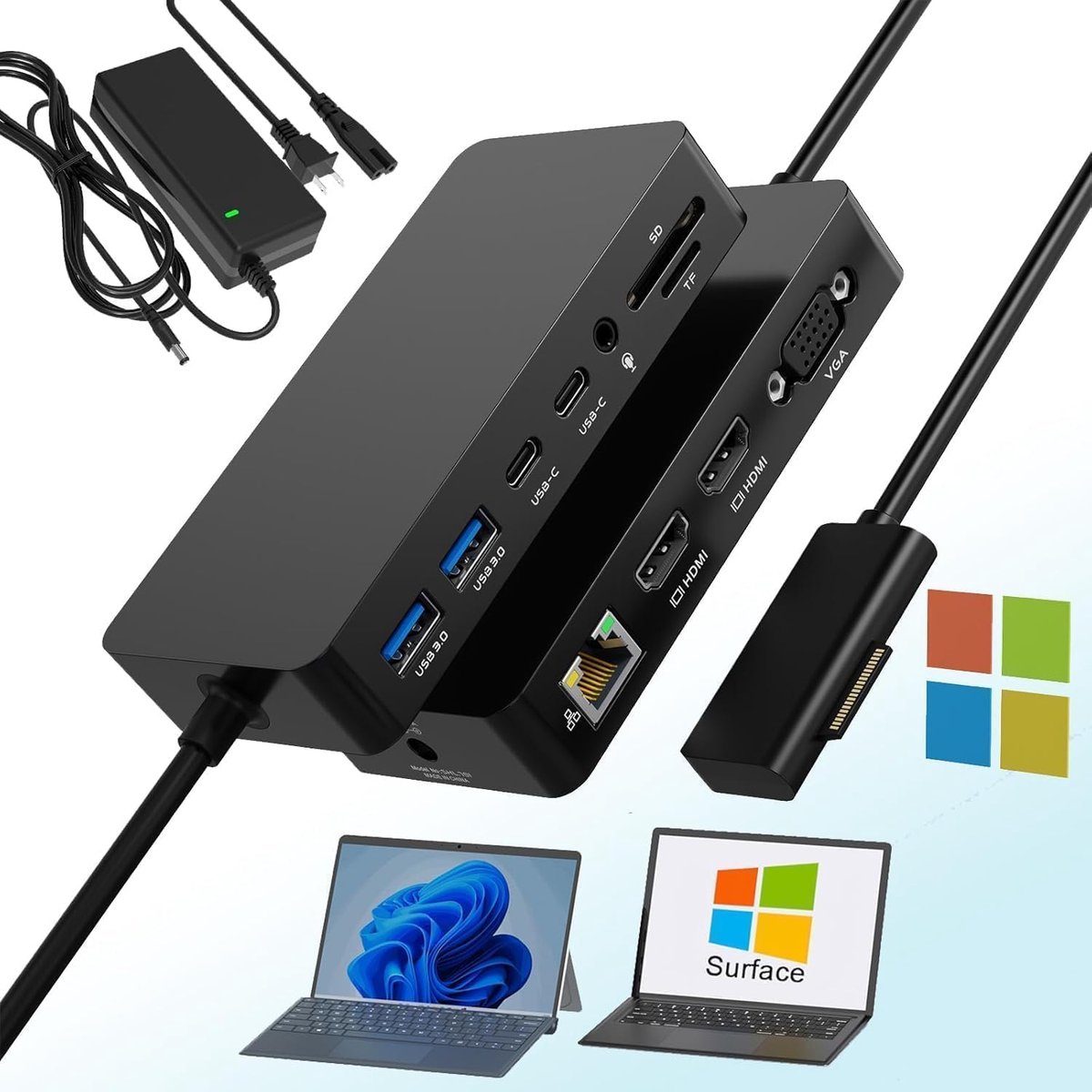 Surface Dock Triple Display (4K HDMI + VGA), 11-in-1 Surface Pro Docking Station with Power Supply, Surface Dock for - ShopVlot