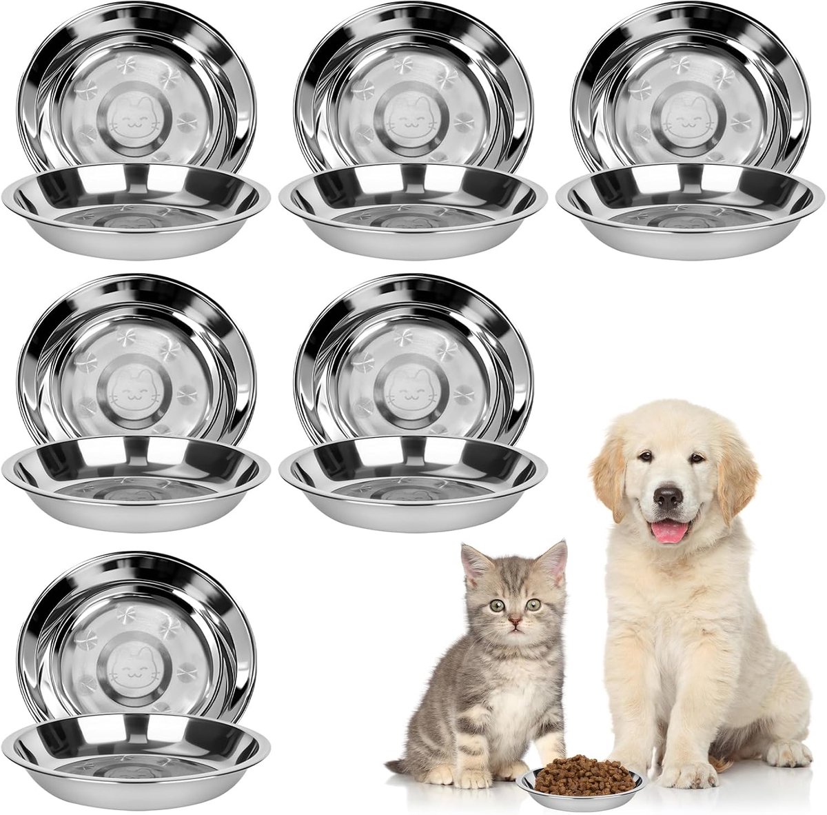 6 stuks kattenbakken, voederbak kat, voederbak, platte kattenbak, 304 materiaal voederbak, opvouwbaar, blikvoerbakken, waterbak, geschikt voor katten en kleine honden