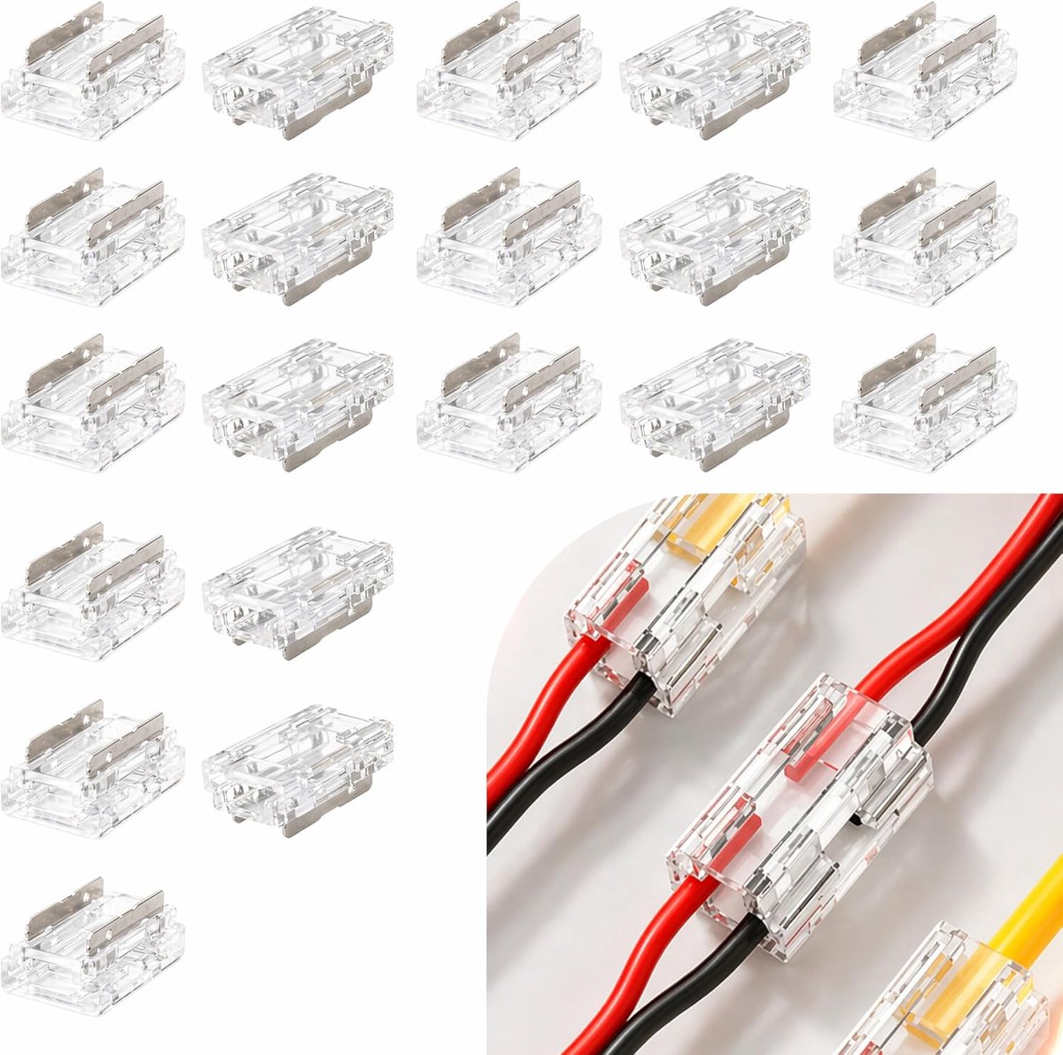 2-polig, 10 mm, led-connector, lichtstrip, 2-polig, COB-ledstrips, montage zonder solderen, voor COB-strips, voor ledstrips 10 mm, 0-36 V, 5 A max