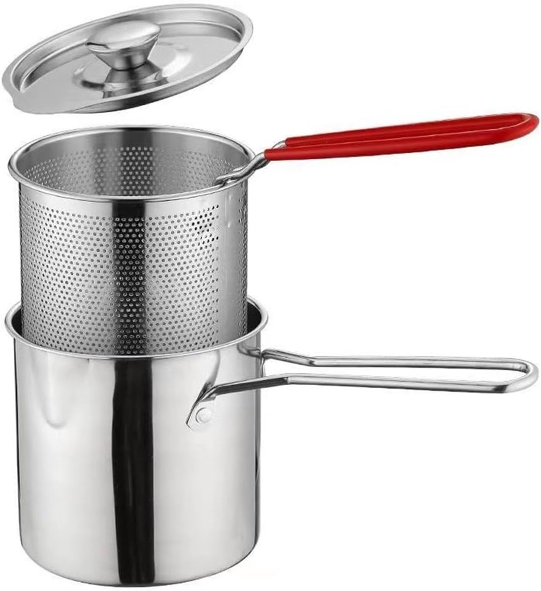 Friteuse pan, pastamand met zeef, keuken koekenpan, diepe koekenpan met handgrepen voor het bakken van kippenpoten, gedroogde vis, chips, kippenkoteletten