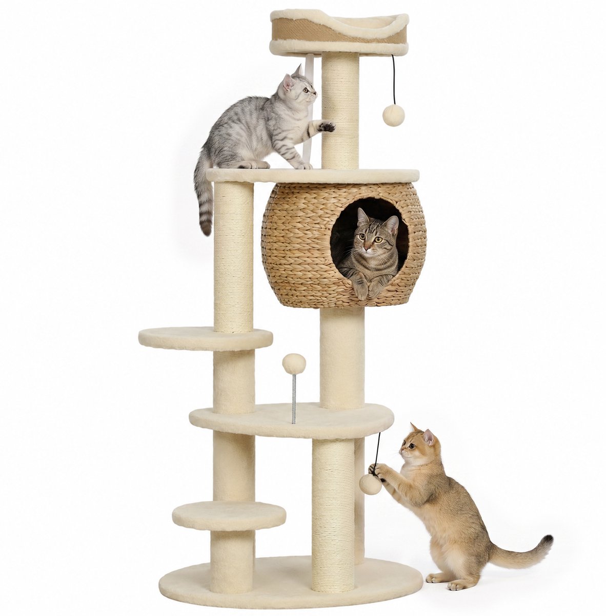PawHut Cat Tree-Spanplatte, Plüsch-60L x 48B x 132H cm-Beige