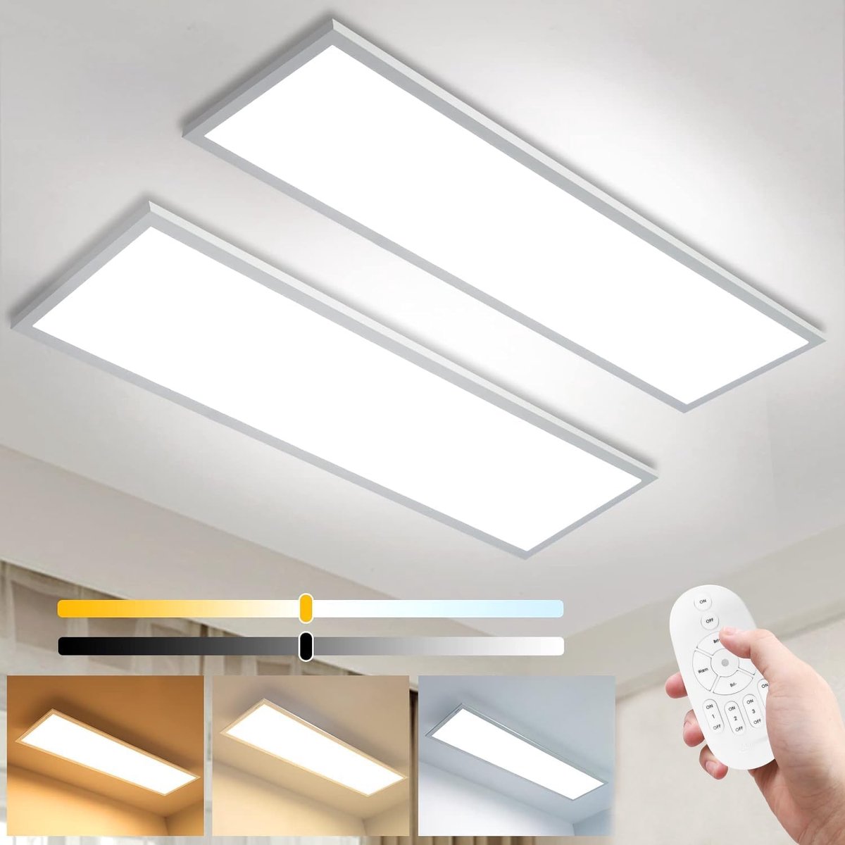 Led-plafondlamp, 120 x 30 cm, 2 stuks, 2800 lumen, super helder lichtpaneel, 2700-6500 K, kleurtemperatuur, grote rechthoekige oppervlakteverlichting, verlichting voor werkplaats, kantoor