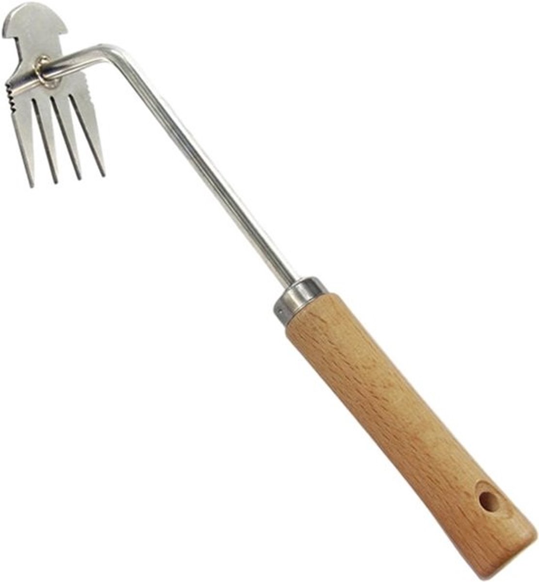 Onkruidtrekker - Onkruidverwijderaar - Onkruidsteker - rvs - 4-tandige onkruidsteker voor dubbel gebruik - Handmatig tuingereedschap met lange steel - houten handvat - Tuingereedschap - Geschenken van de tuinier