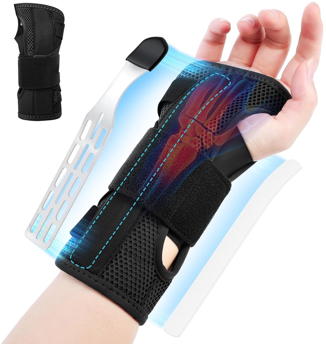 Verstelbare polsbandages met metalen rails en zachte duimopening, polsbandage voor mannen en vrouwen, carpaal tunnel artritis verstuikingen, rechts, L/XL