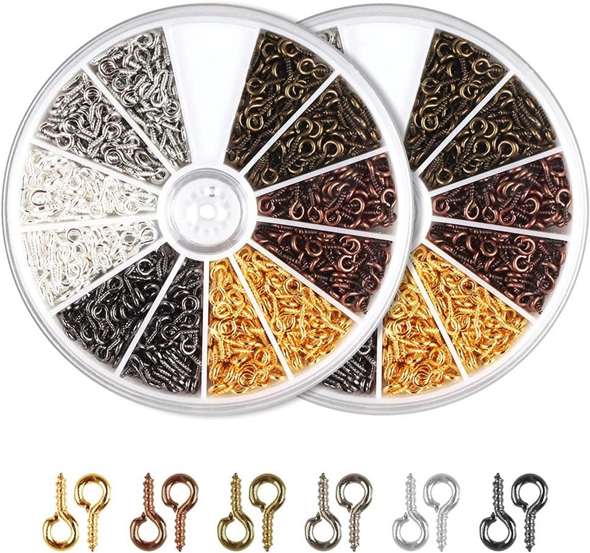 1200 STKS Schroef Ogen Kleine Schroef Oogjes Pins Haken Schroef Oog Bails Mini Eye Pin Schroeven voor Sieraden Maken DIY Ambachten 6 Kleuren (2 Dozen)