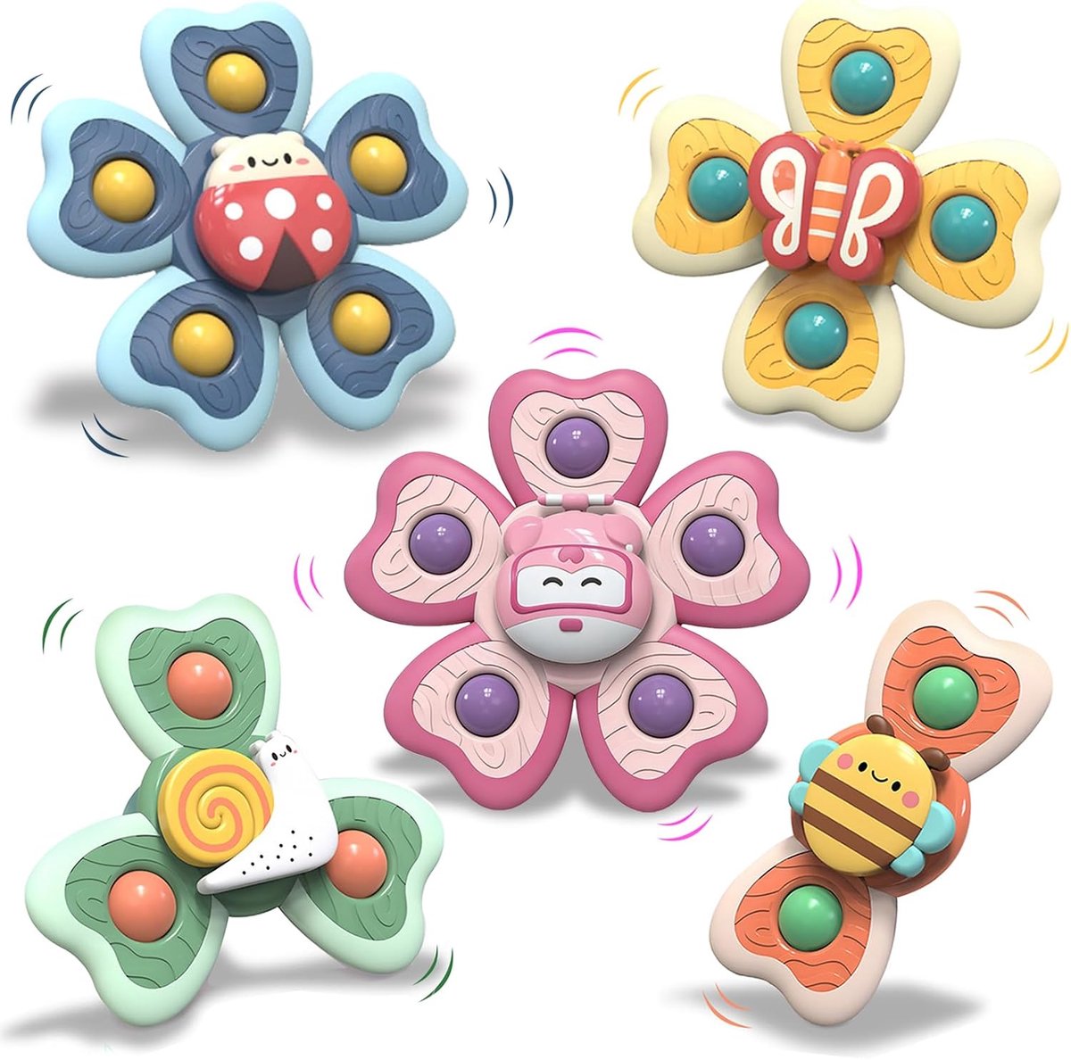 Zuignapspeelgoed voor baby's, 5 stuks, sensorisch spinner, badspeelgoed, babyspeelgoed, maanden, badspeelgoed met zuignap, draaispeelgoed voor tafel, raam, hoge stoel
