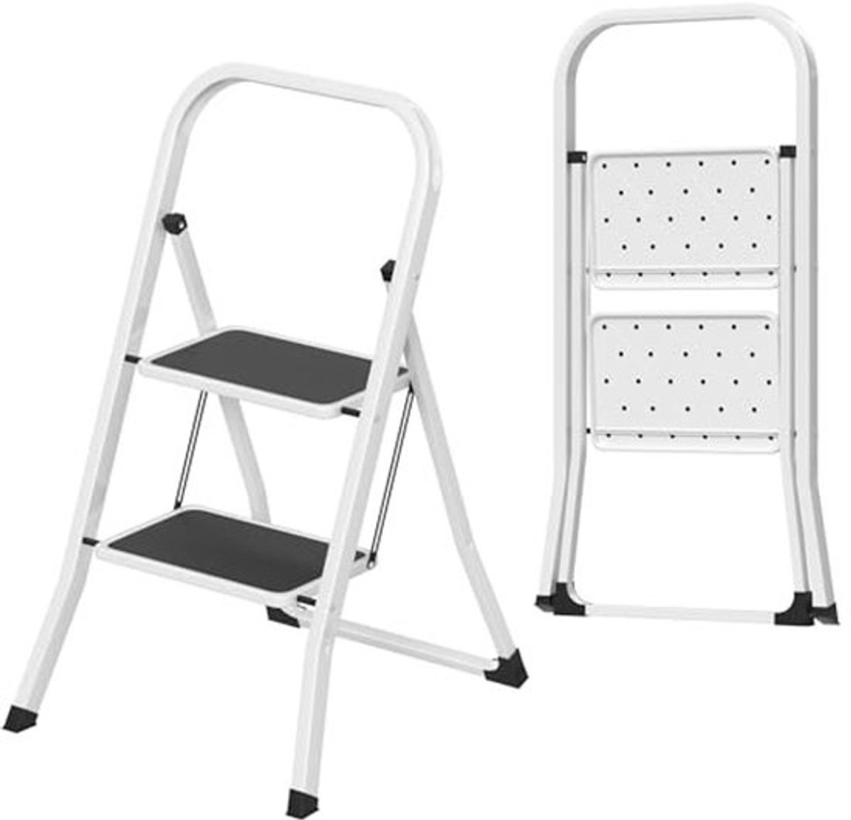 Inklapbare trapladder met 2 treden - Huishoudladder met antislip en brede treden - Draagvermogen tot 150 kg