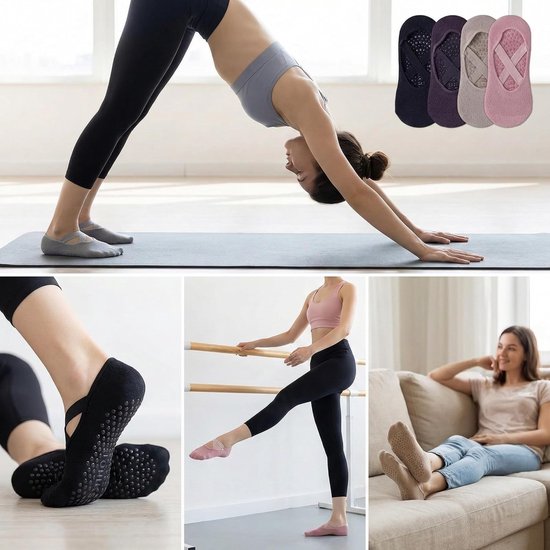 Comfortabele Antislip Sokken voor Yoga en Pilates, 5 Paar Katoenen Sportsokken met Kruisband voor Dames en Meisjes, Geschikt voor Dans en Fitness — afbeelding 5