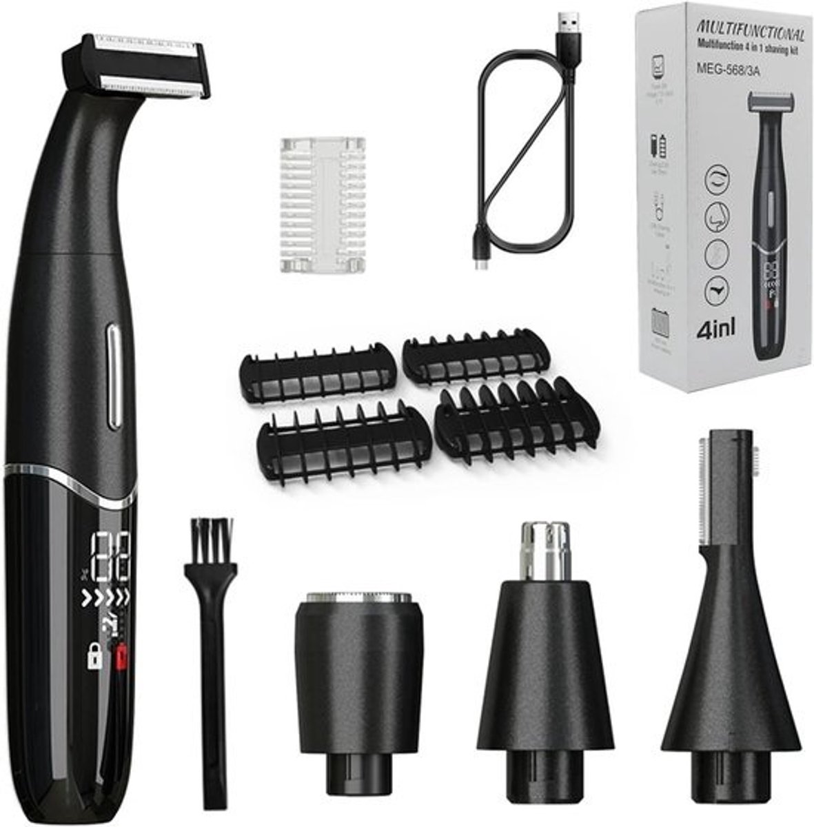 SnelShoppen - Multifunctionele elektrische scheermachine - waterdicht - 4-in-1 baard-, neus- en wenkbrauwtrimmer van roestvrij staal met USB-opladen