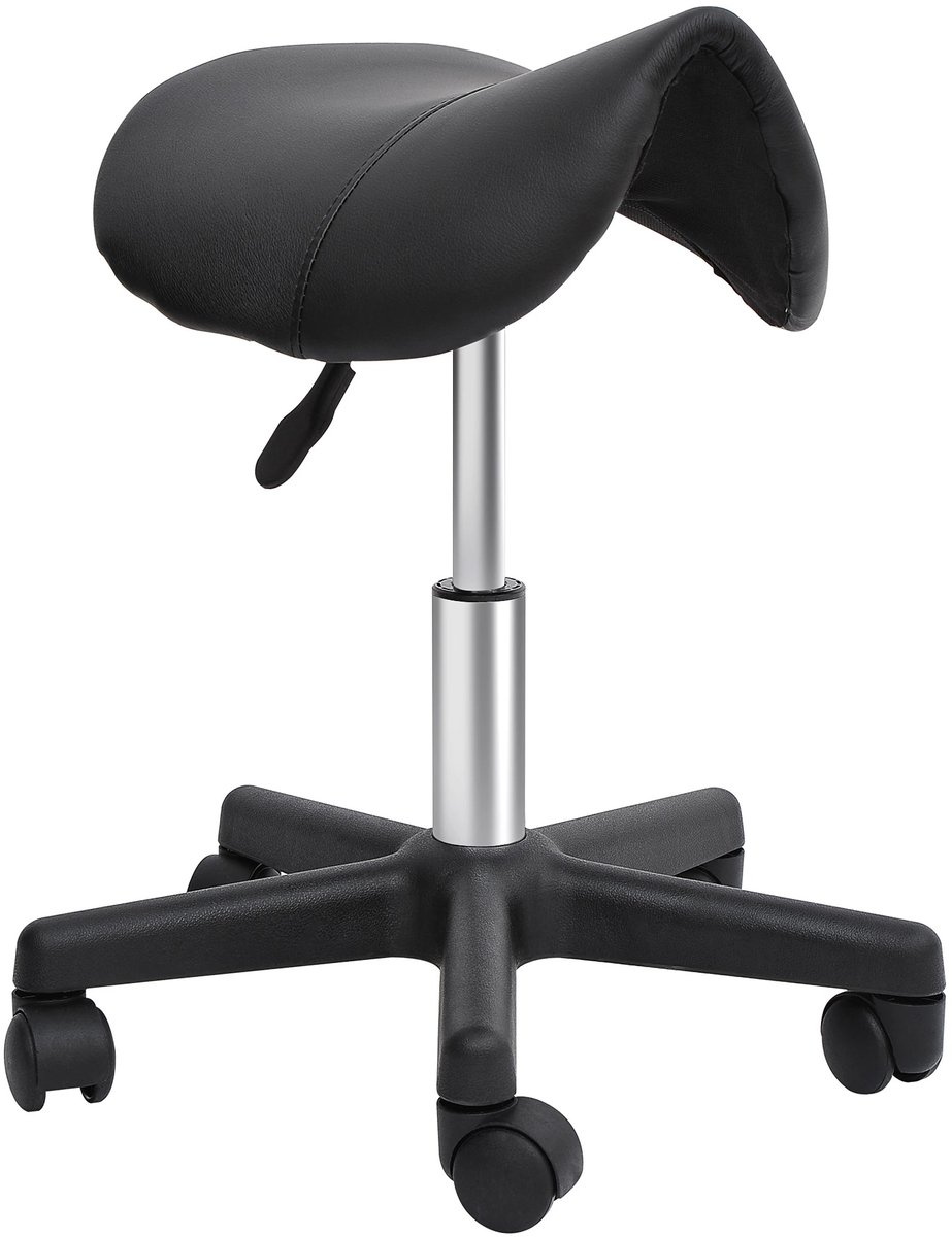 Prime Home Kruk - Draaikruk - Werkstoel - Massagekruk - Verstelbare hoogte 43-55cm - Ergonomische gleuf - Met wielen - 55 x 38 x 35cm - Zwart