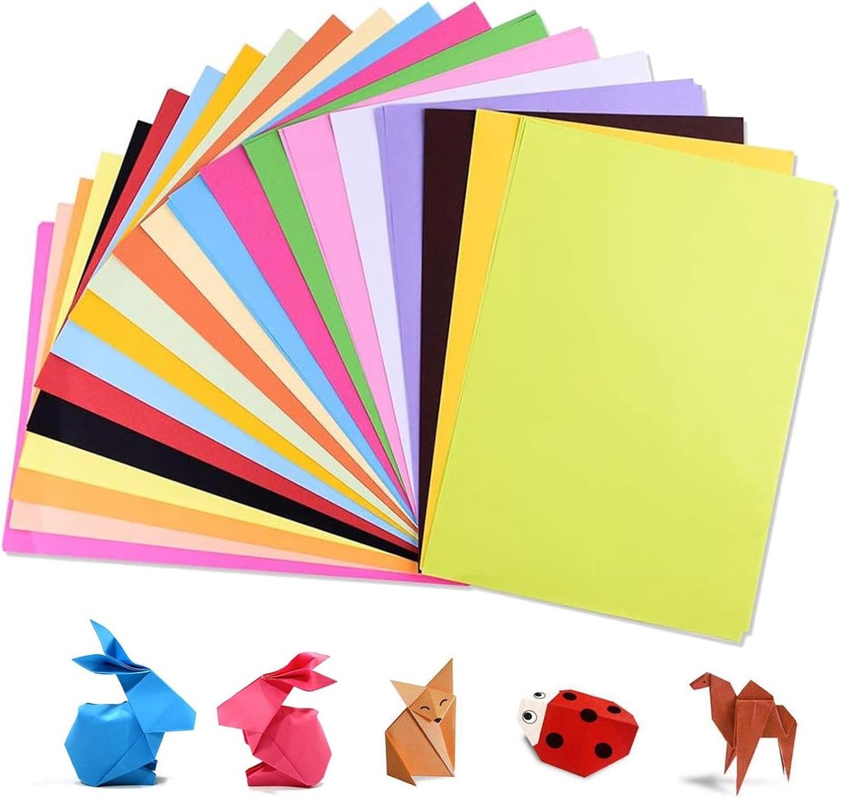 100 A4 Kleurrijke Vellen Papier, 20 Soorten Karton in Heldere Kleuren voor Origami, Creatieve Knutselprojecten en DIY Activiteiten voor Kinderen en Volwassenen