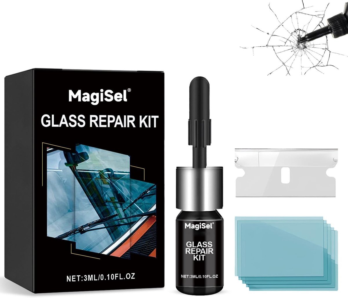 Windscreen Repair Kit - Voor lange scheuren en gaten - Eenvoudig in 3 stappen - Snel en effectief - ShopVlot