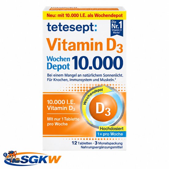 Vitamine D3 10.000 IE Extra Sterk – Hoog gedoseerde Weektabletten – 12 Stuks – tetesept