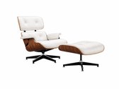 Fauteuil + Hocker - Lounge Stoel - Relaxfauteuil - Stoel - Wit leer - Chaise longue - Lounge Chair - Zetel