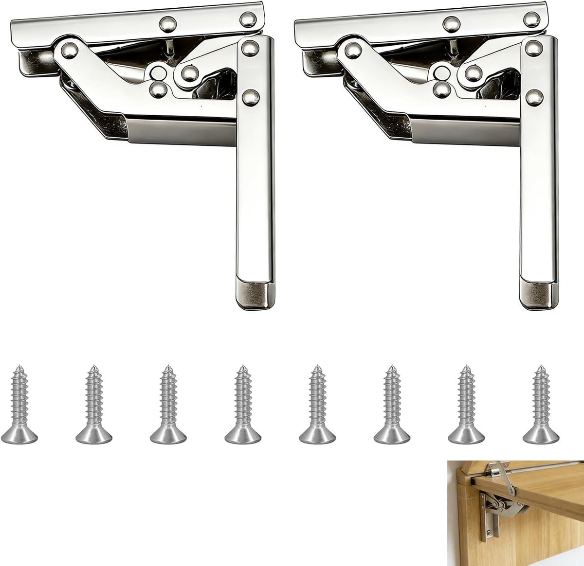 Pack of 2 Folding Hinges Hinges Folding 90/180 Degree Steel Folding for Wall Table, Console, Cabinet Door, Kitchen - ShopVlot