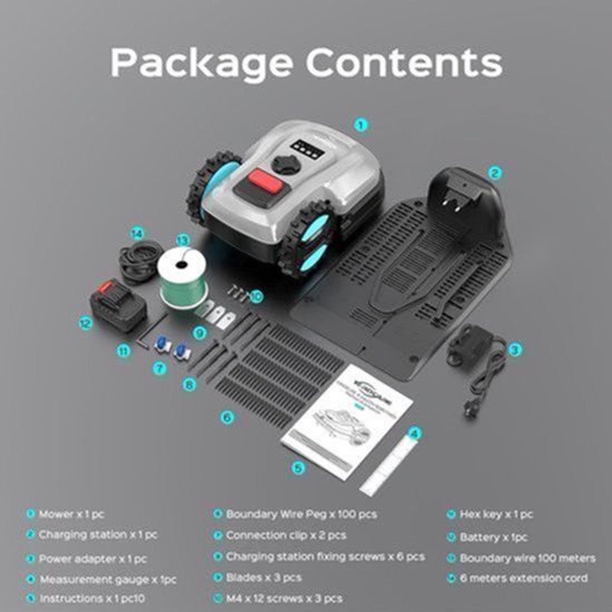 Robotmaaier – Gazonrobot – Grasmaaier – Automatische Maaier – Tuinmaaier – Stil Onder 60 dB – Instelbare Maaihoogte 20-60 mm