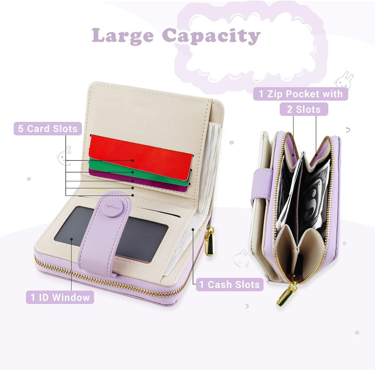 Women's Wallet, Cute Pattern, Small Purse for Women, Soft Leather, Compact Small Purse with 5 Credit Card Slots and - ShopVlot