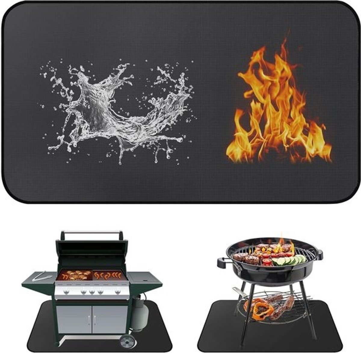 Snel shoppen - Brandwerende grillmat 106 x 150 cm - Opvouwbare vloerbescherming voor gasbarbecue - Herbruikbare grillmat voor tuin, buiten en camping