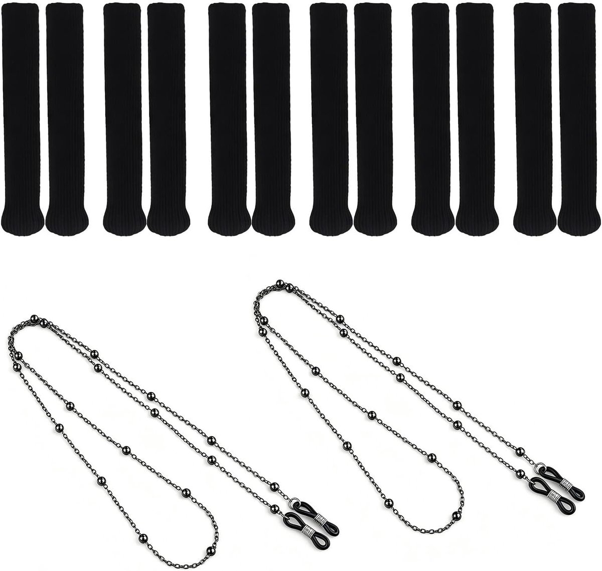 Brilpootjes 7 cm - Zwart Gebreid - Inclusief 2 Anti-Verlies Kettingen - Bescherm je Bril - ShopVlot