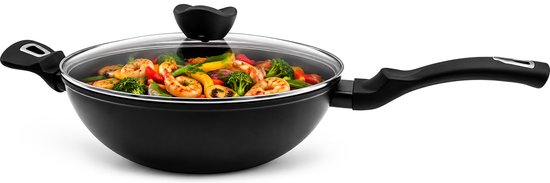 Kookkunst Holland wokpan met handvat en deksel Ø 32 cm - inductie PTFE-vrij